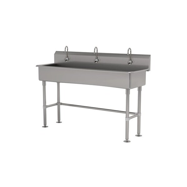 3 Station NSF 14 Ga. 304 SS Floor Mounted Sink - Electric Faucet Incl